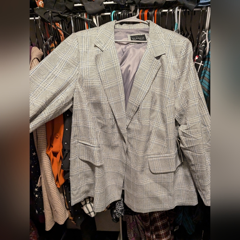 NWT Eloquii Grey Plaid Blazer
